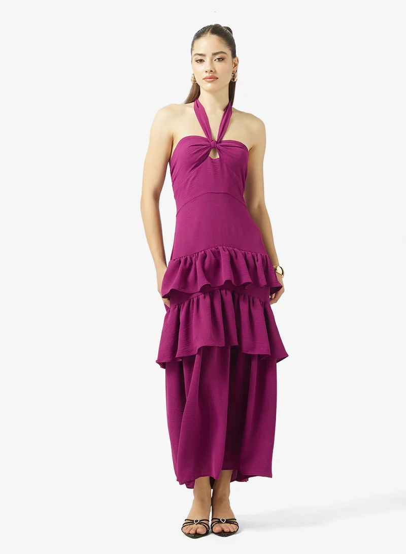 Ginger Halter Neck Frill Detail Maxi Dress